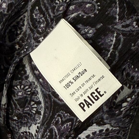 Paige Cleobelle Blouse Black‎ Purple Paisley Silk Tie Neck L Moody Romantic Goth - Picture 8 of 10